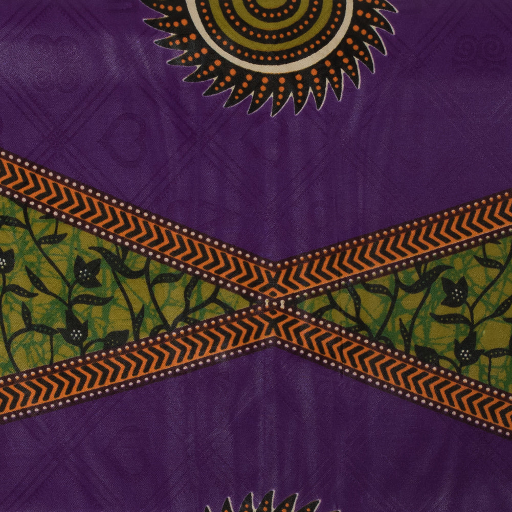 Purple and Green Floral Waxed Cotton African Print with additional Inlaid Pattern