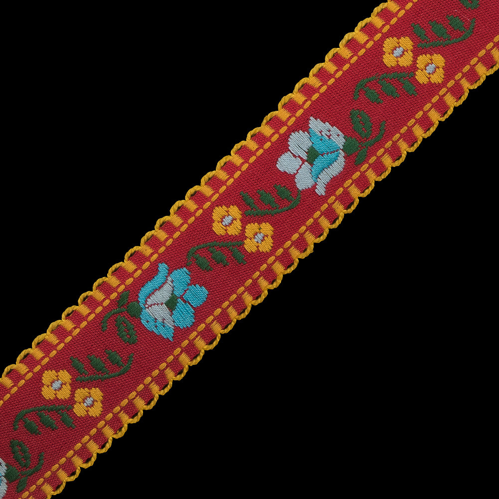 Red and Yellow Floral German Jacquard Ribbon - 1"