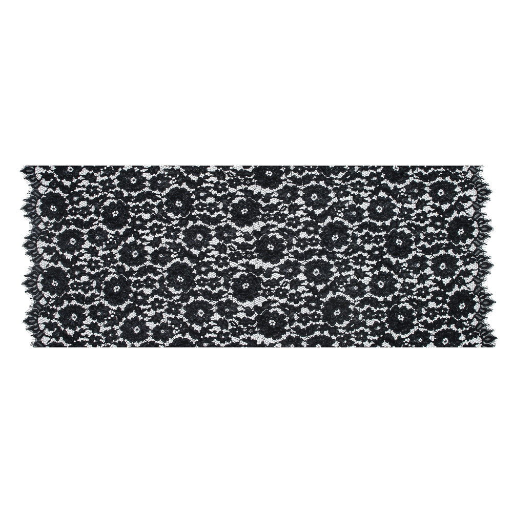 Famous NYC Designer Black Corded Floral Lace with Scalloped Edges