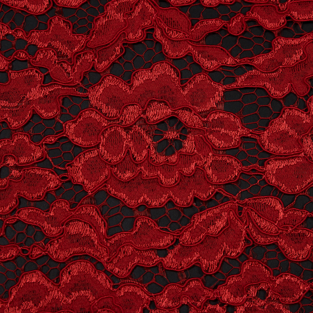 Famous NYC Designer Red Corded Floral Lace with Scalloped Edges