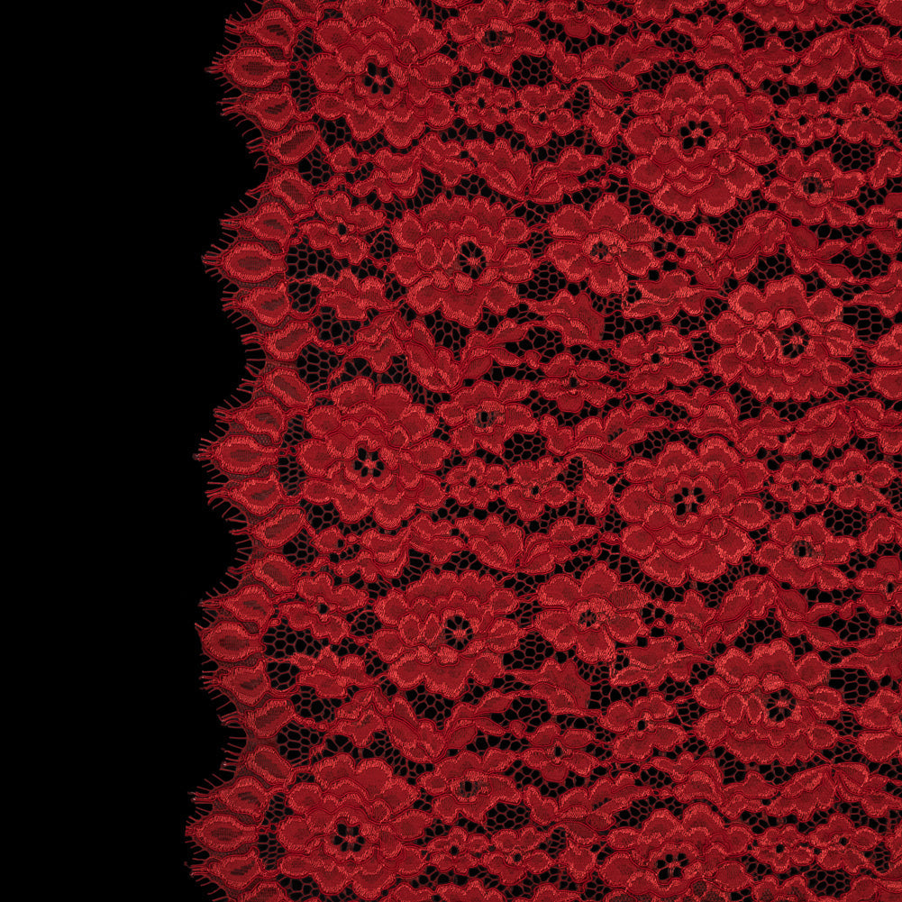 Famous NYC Designer Red Corded Floral Lace with Scalloped Edges