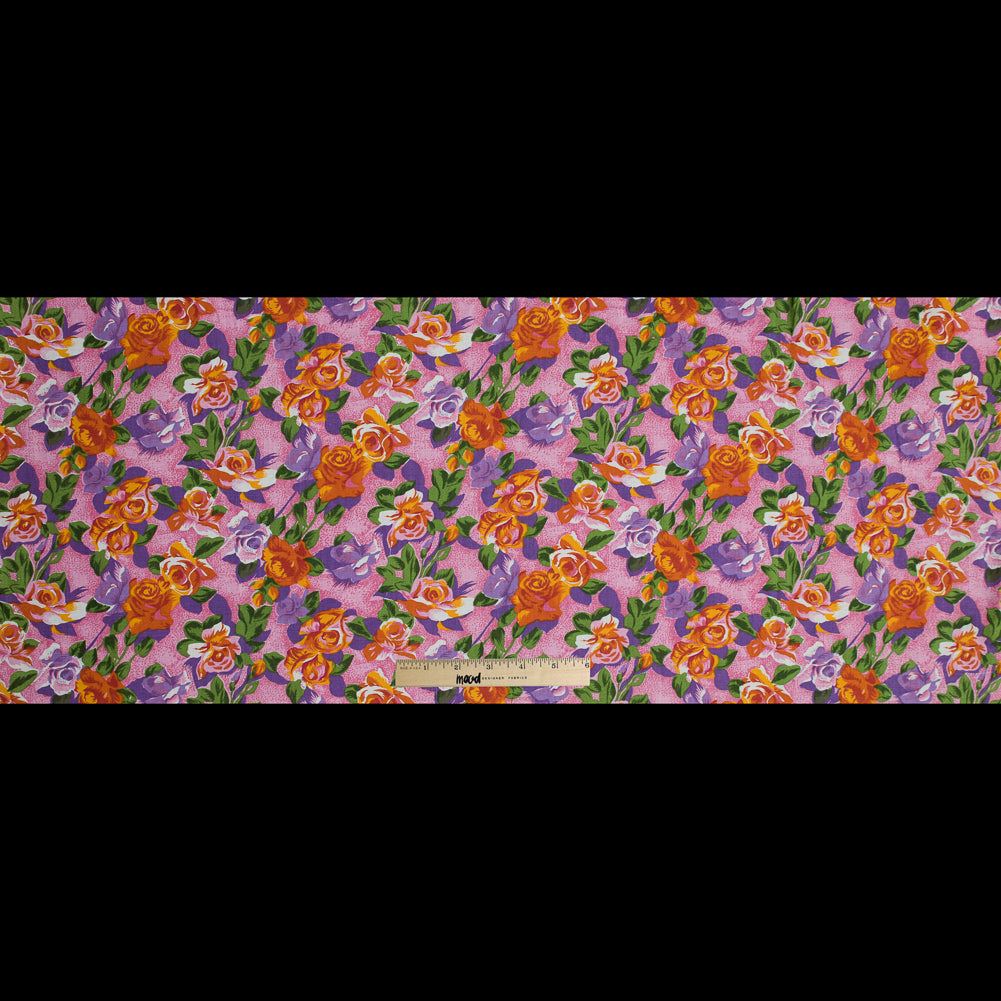 Pink and Orange Floral Printed Linen Woven