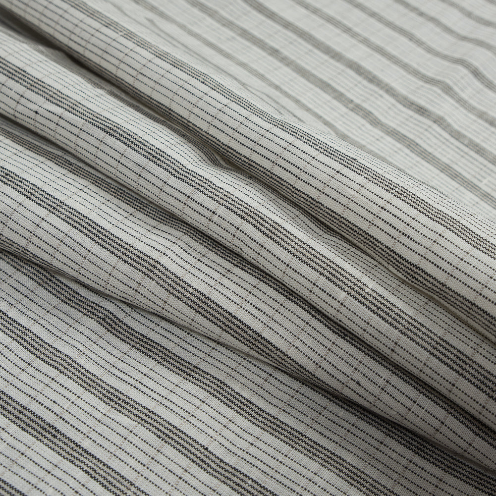 Pale Beige and Black Striped Linen Woven