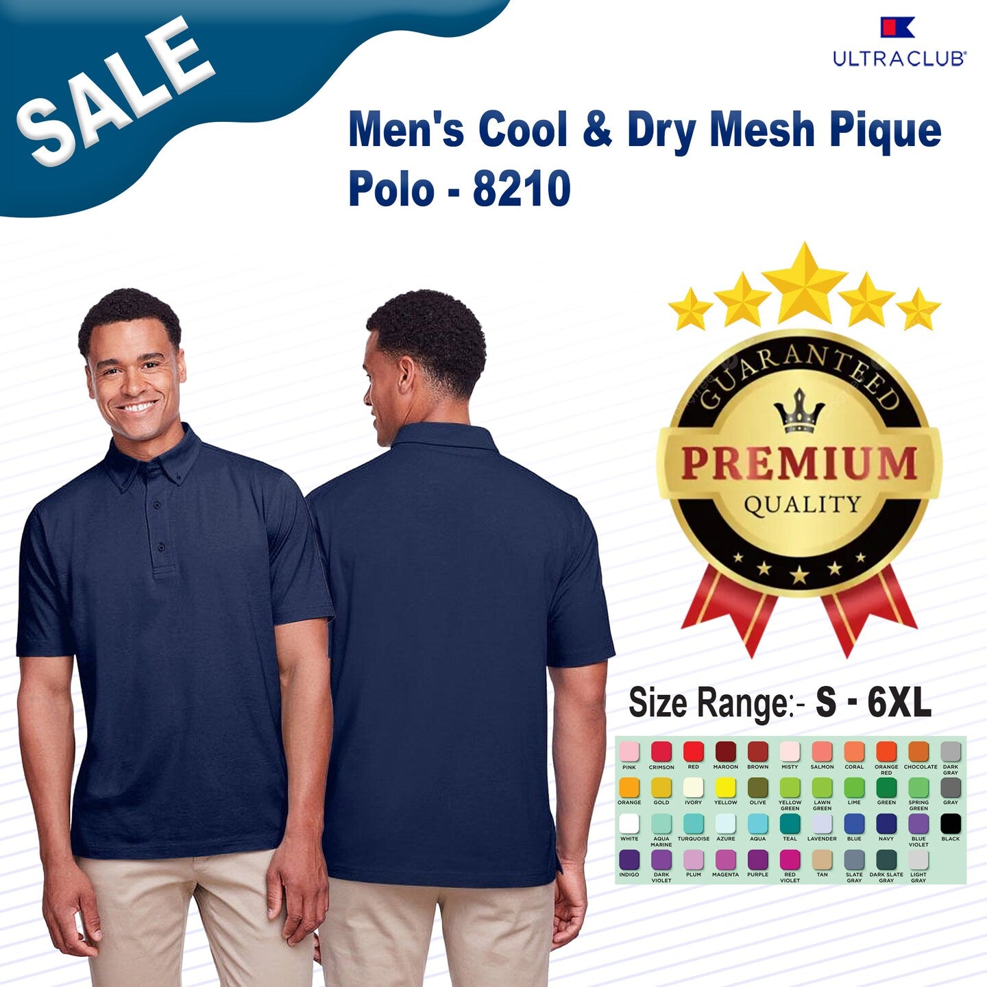 UltraClub® Men's Cool & Dry Mesh Pique Polo