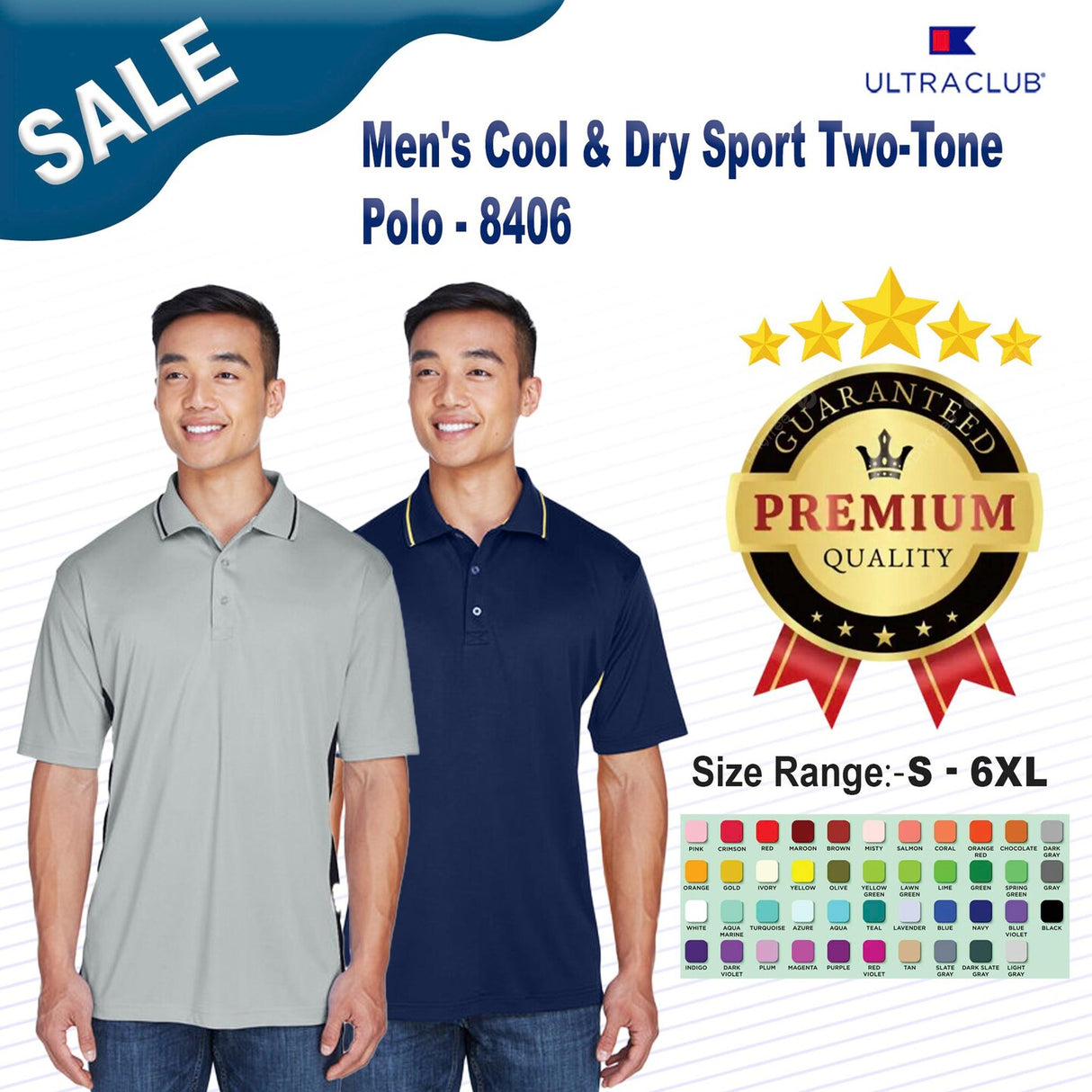 UltraClub® Men's Cool & Dry Sport Two-Tone Polo
