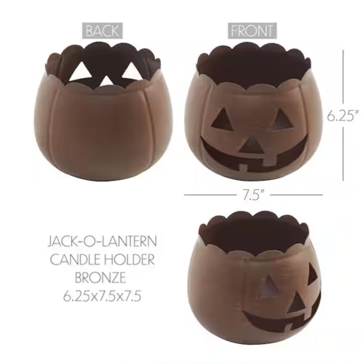 6.25 Inch Bronze Jack-O-Lantern Halloween Candle Holder
