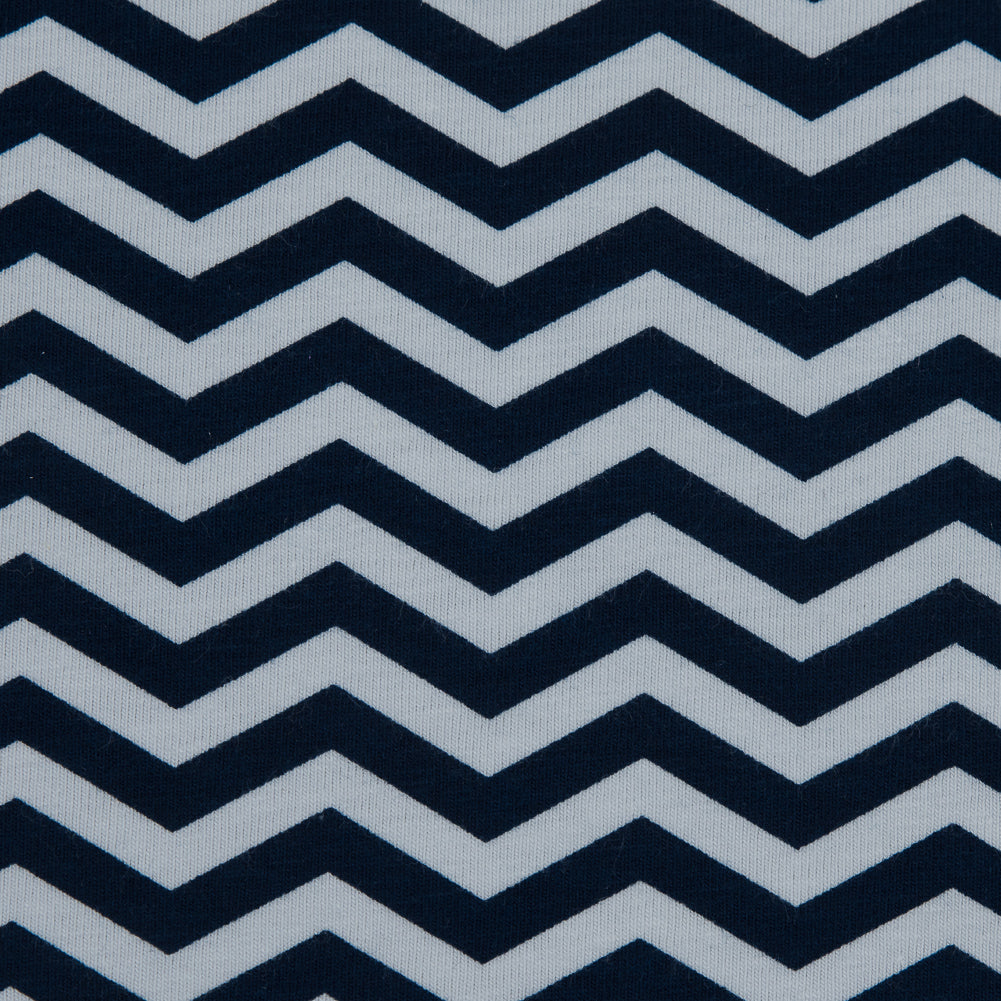 Navy and White Zig Zag Printed Cotton Jersey