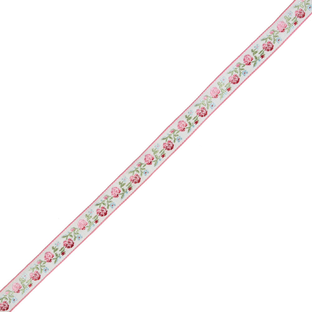 Pink and Red Ombre Floral German Jacquard Ribbon - 0.625"