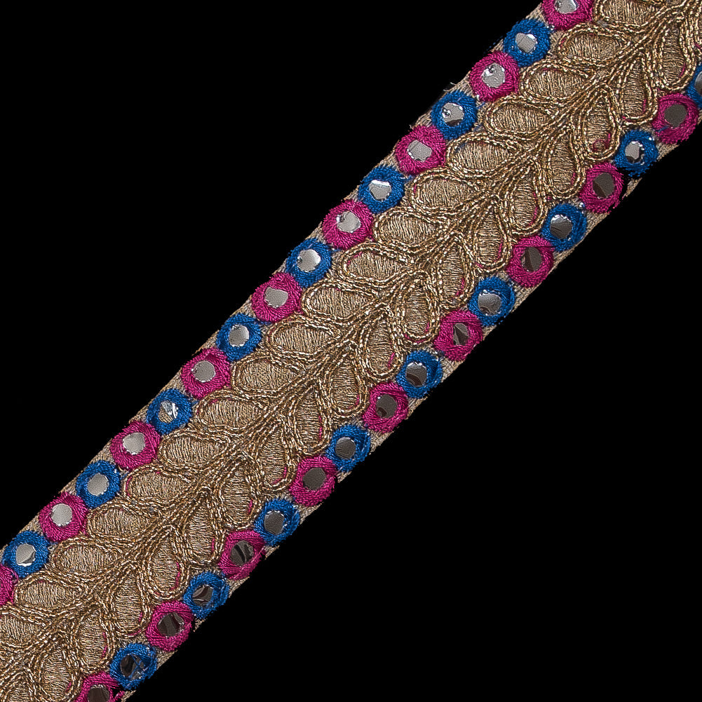 Pink, Blue and Metallic Gold Mirror Trim - 1.5"