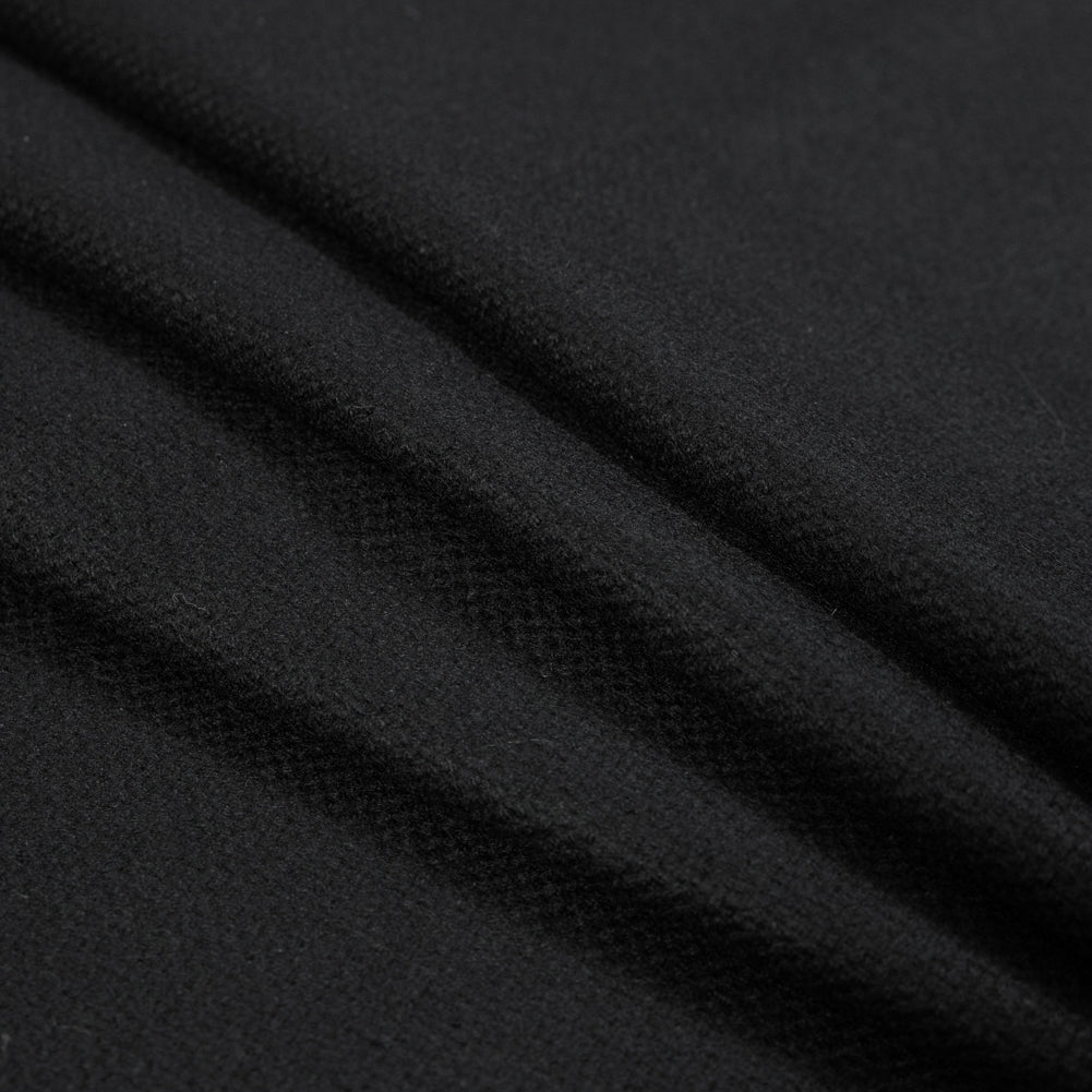 Black Basketwoven Wool and Cashmere Coating