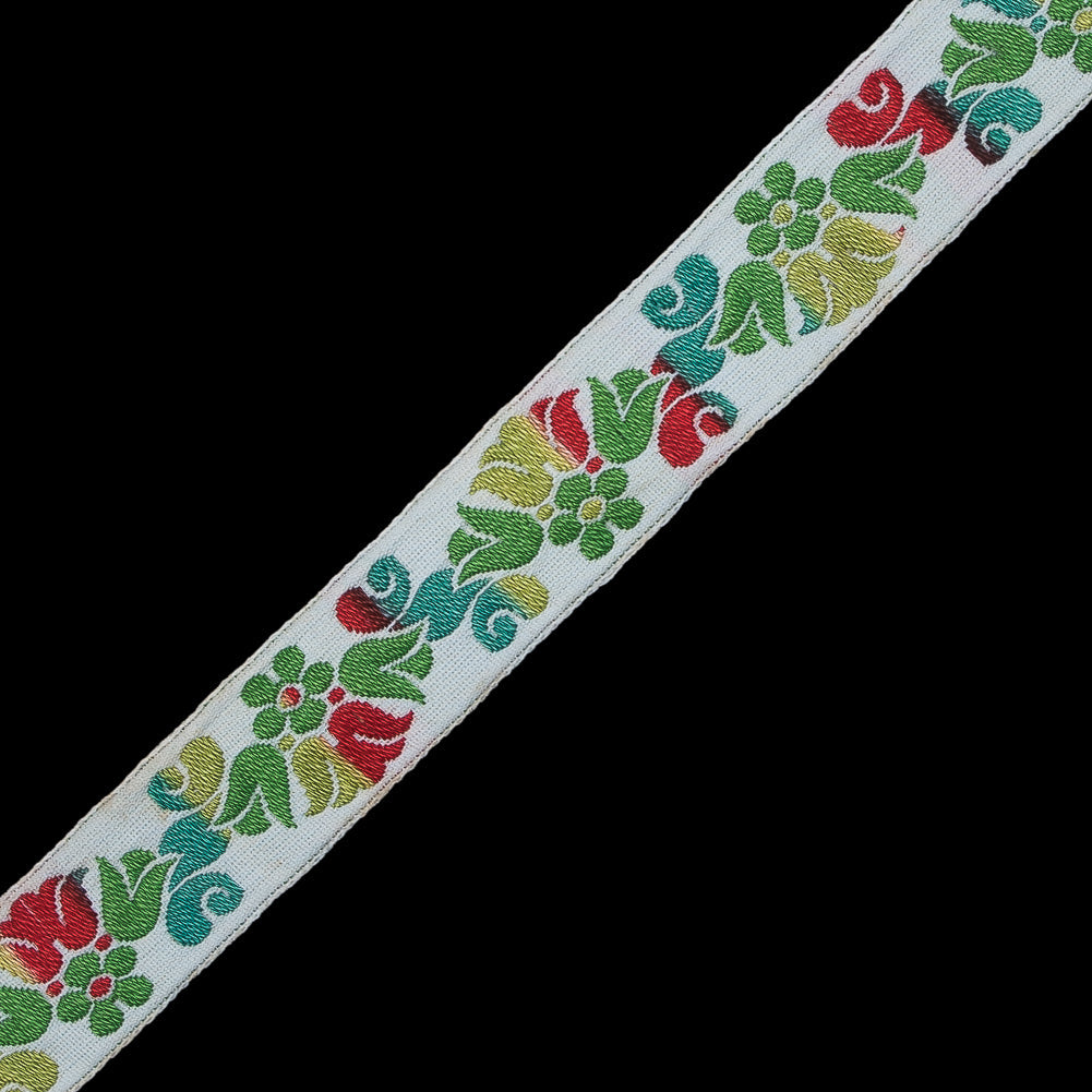 White, Green and Red Ombre Floral Jacquard Ribbon - 1"