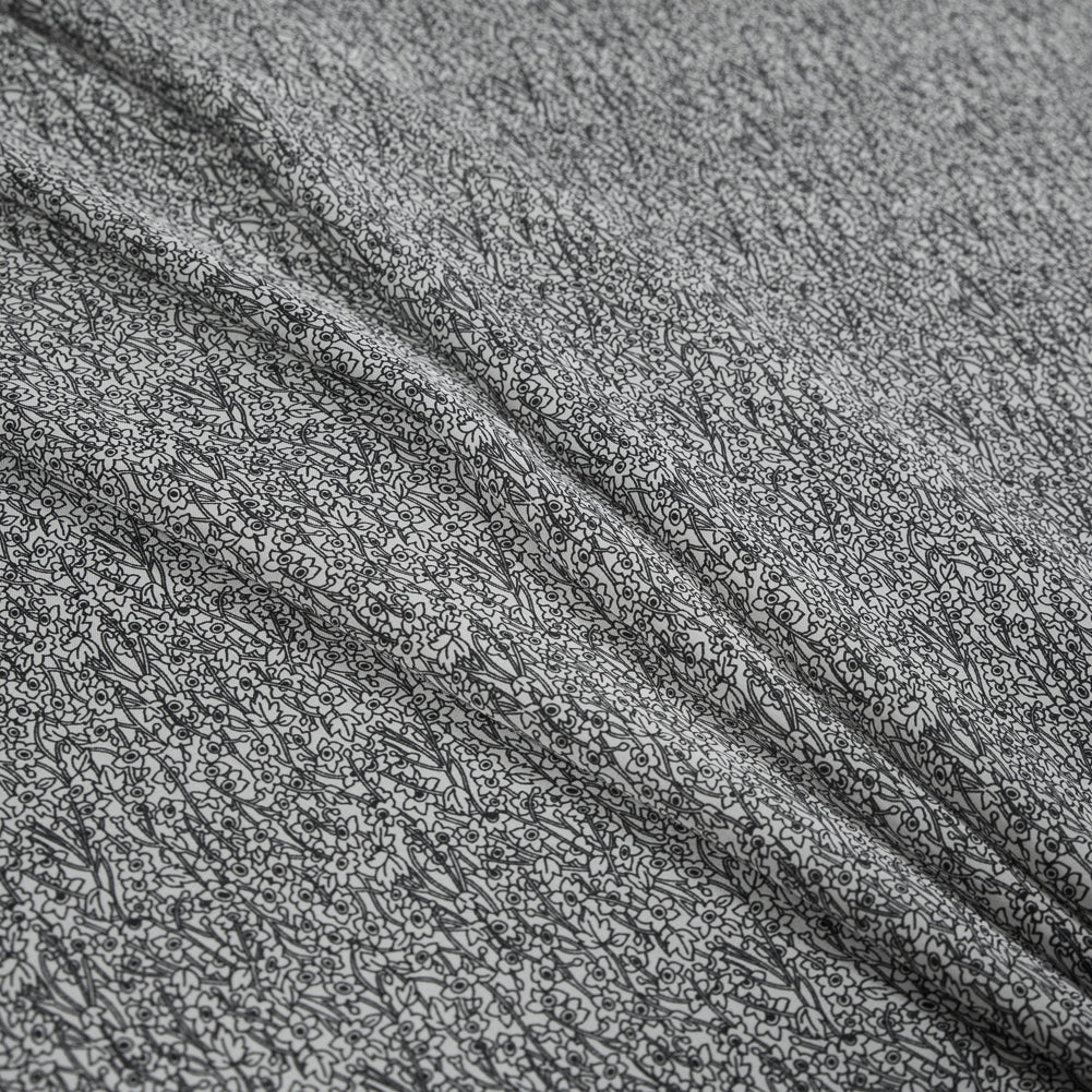 Black and White Minute Floral Polyester Lining