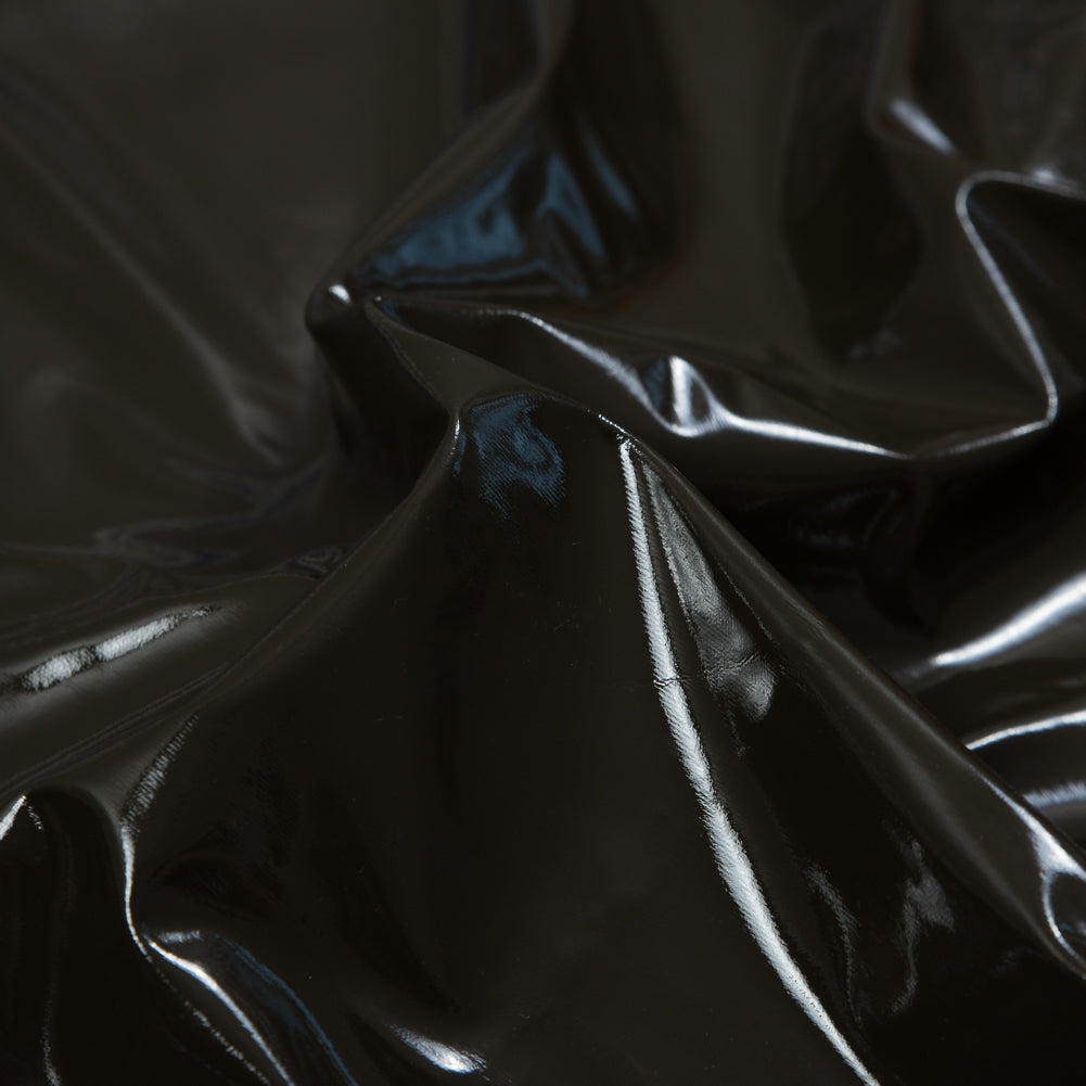 Faux Patent Leather with Black Knit Backing - Dark Olive