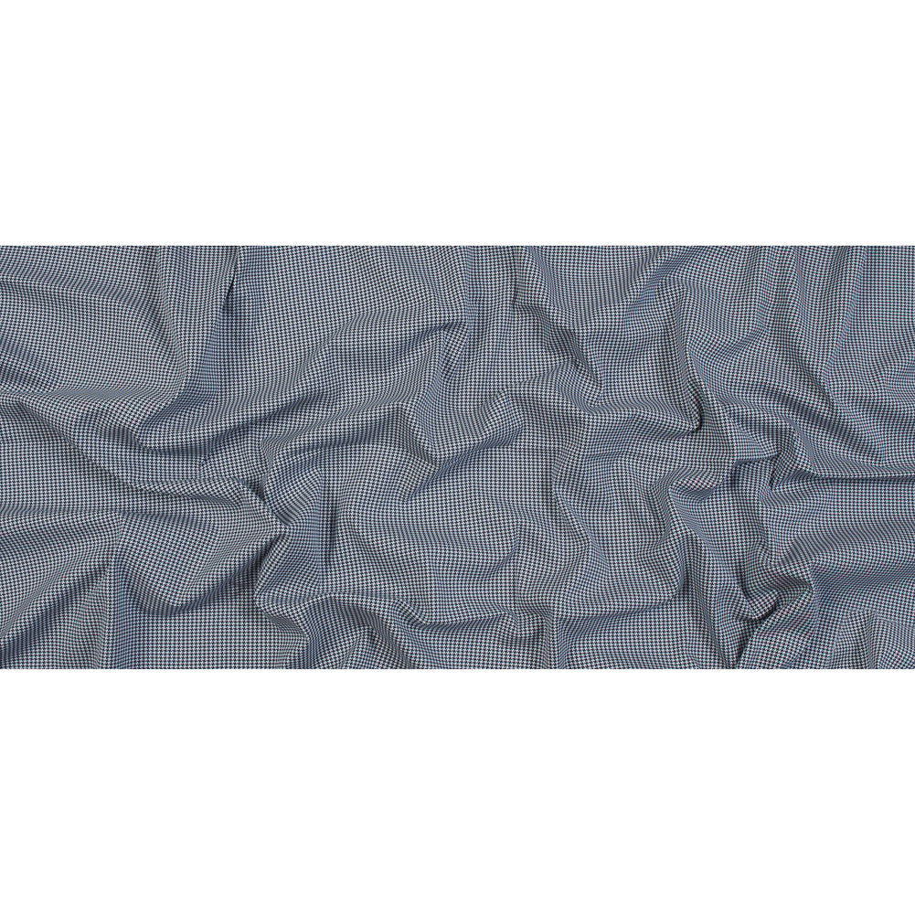 Navy and White Houndstooth Stretch Cotton Woven