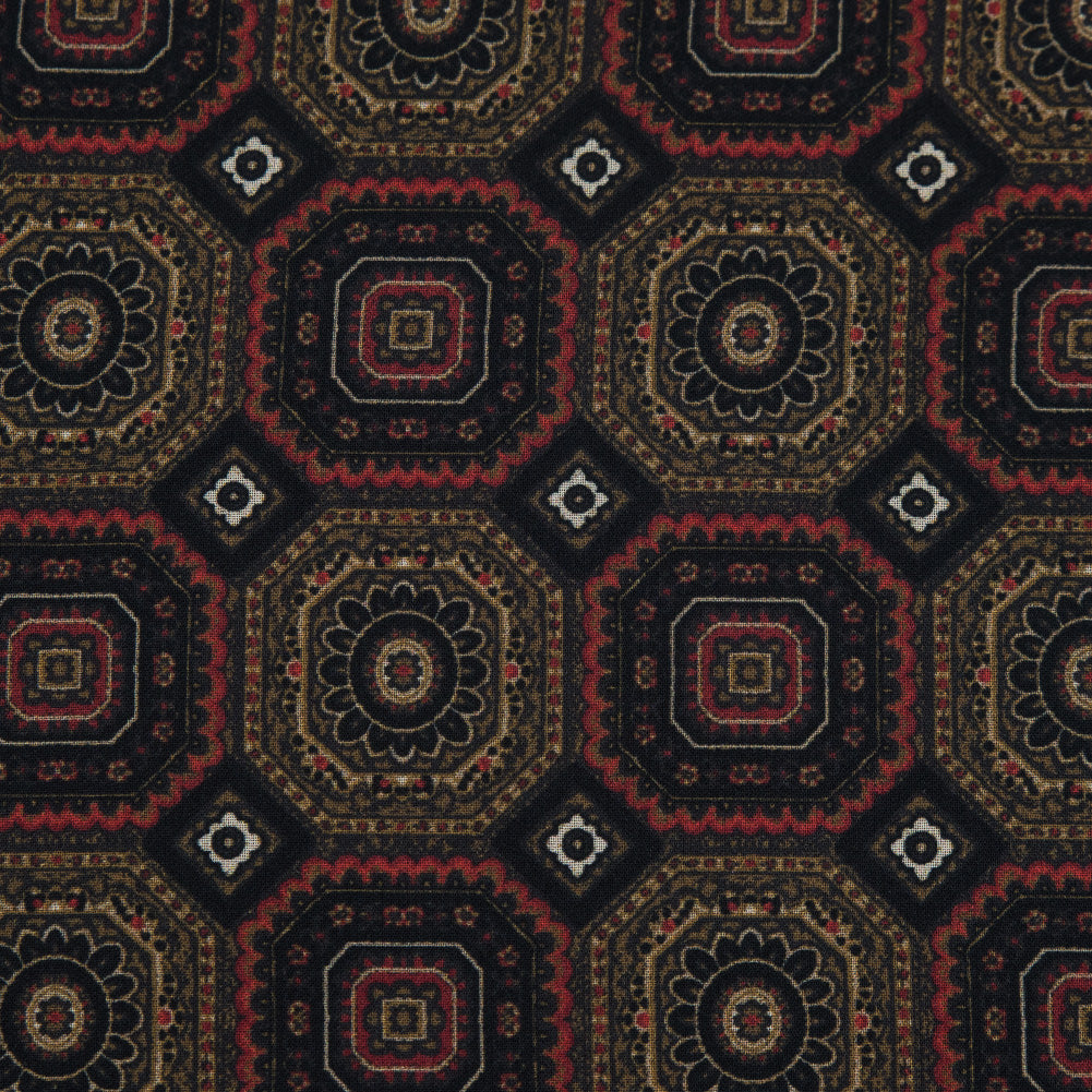 Olive and Red Geometric Polyester Chiffon