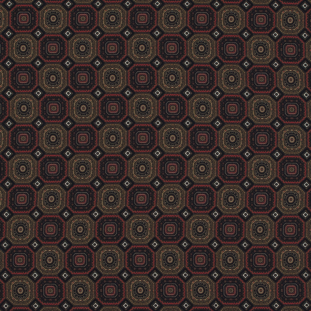 Olive and Red Geometric Polyester Chiffon