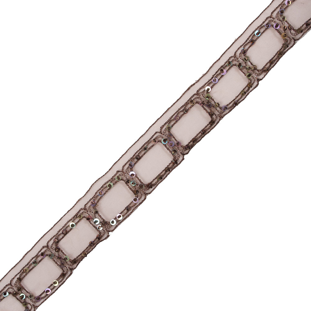 Brown Oragnza Beaded Trim - 1.25"