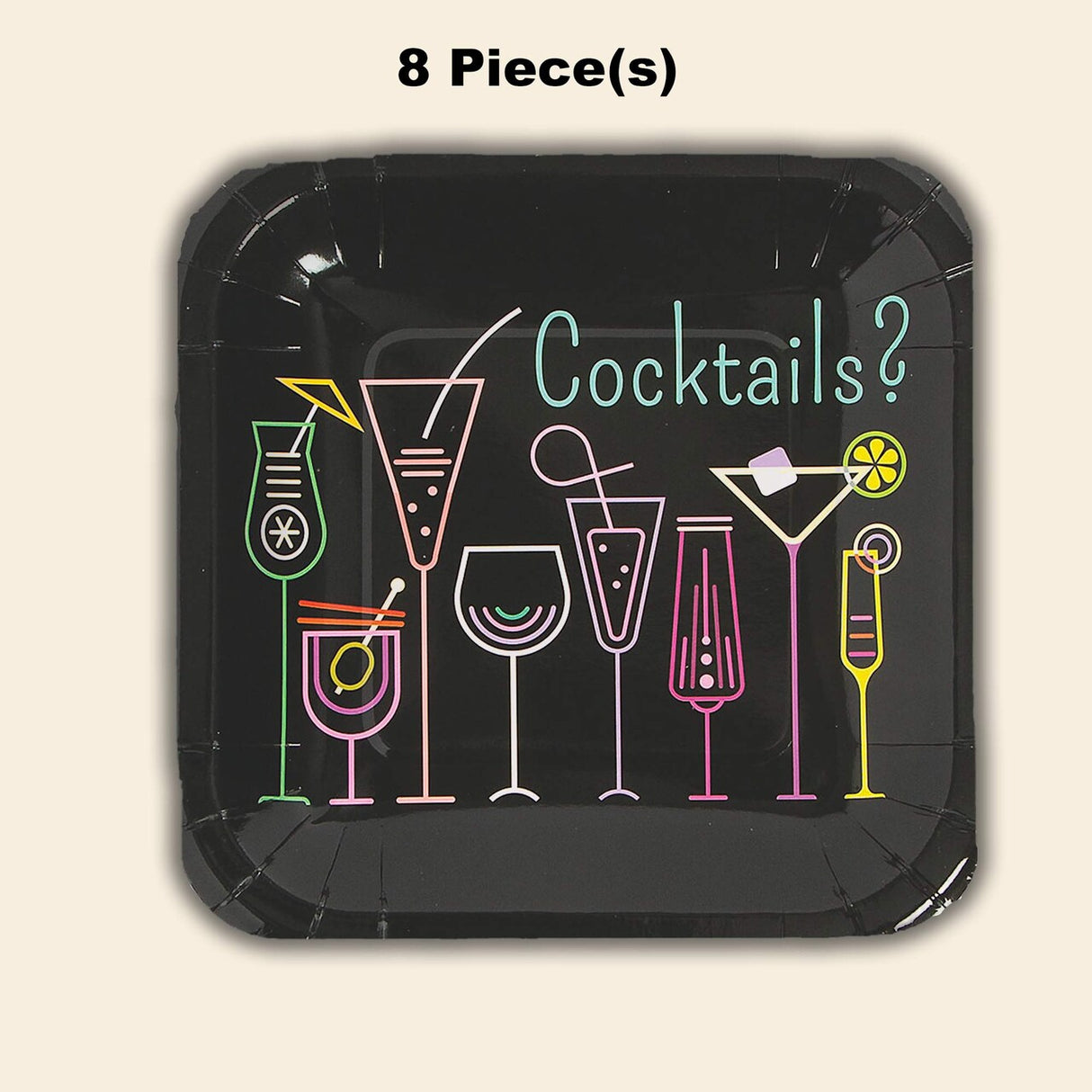 Cocktail Party Paper Dessert Plates 8 Ct. Neon Design for Girls’ Night