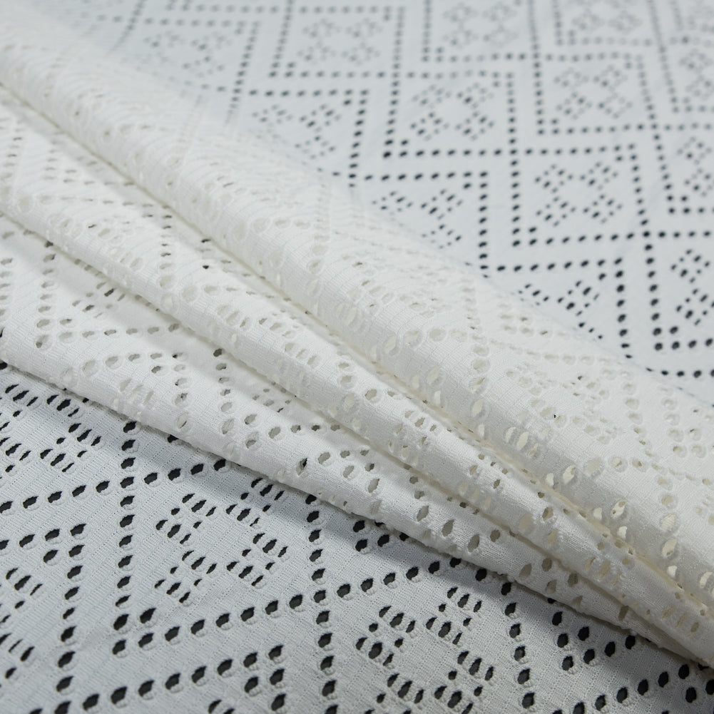 Italian White Geometric Crochet Knit with Fringe Selvages