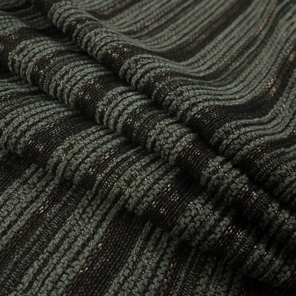 Italian Olive Striped Cotton Blended Tweed