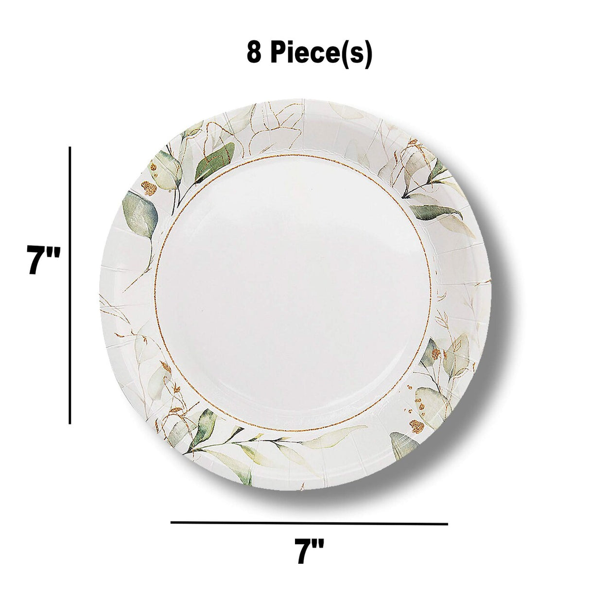 8 Ct. Eucalyptus Paper Dessert Plates 7-Inch Elegant Greenery Wedding or Shower Tableware