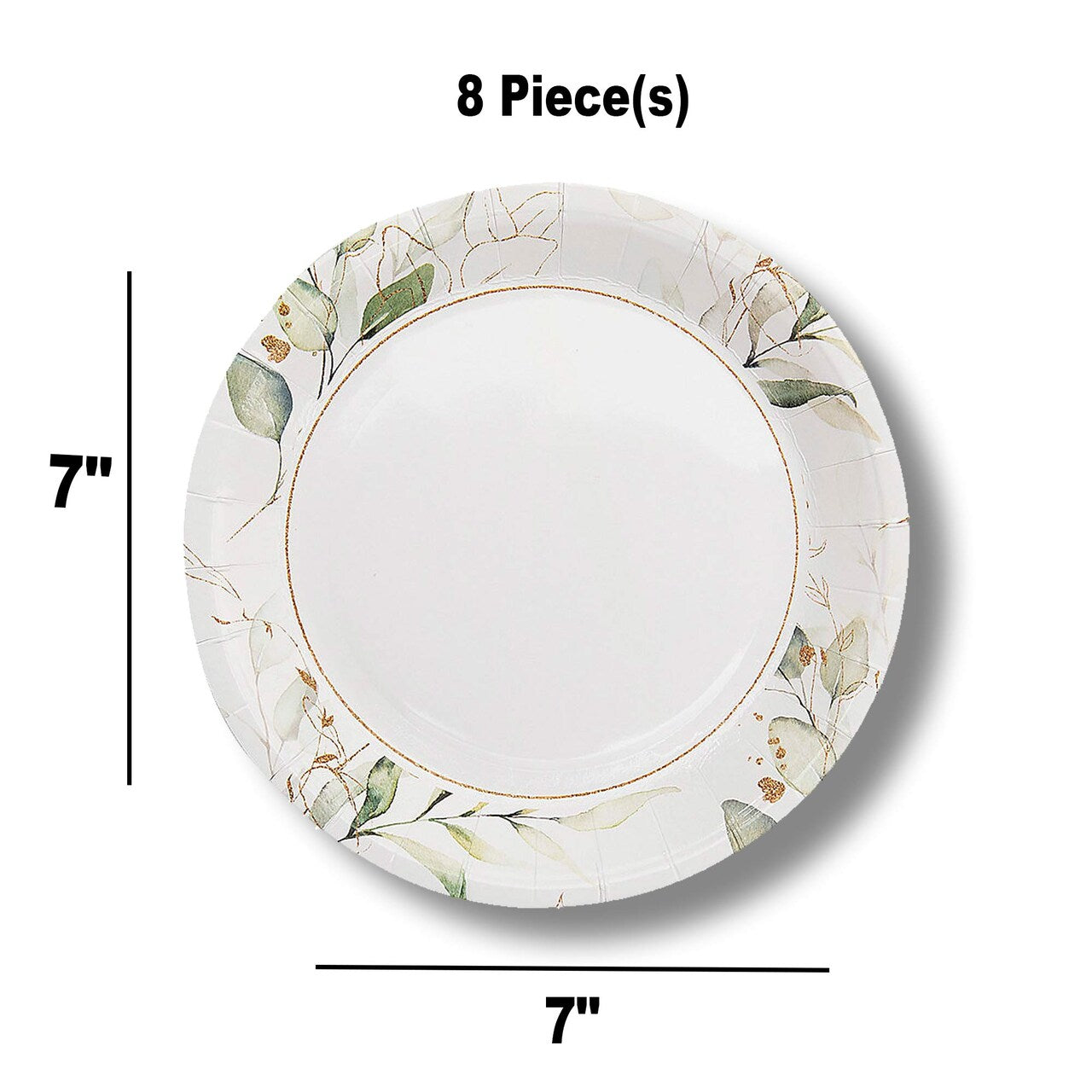 8 Ct. Eucalyptus Paper Dessert Plates 7-Inch Elegant Greenery Wedding or Shower Tableware
