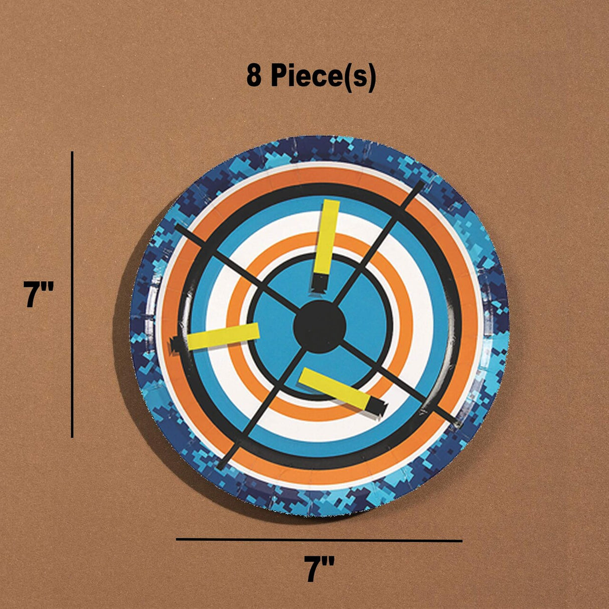 8 Ct. Dart Battle Party Paper Dessert Plates 7-Inch Target Design for Kids’ Birthday