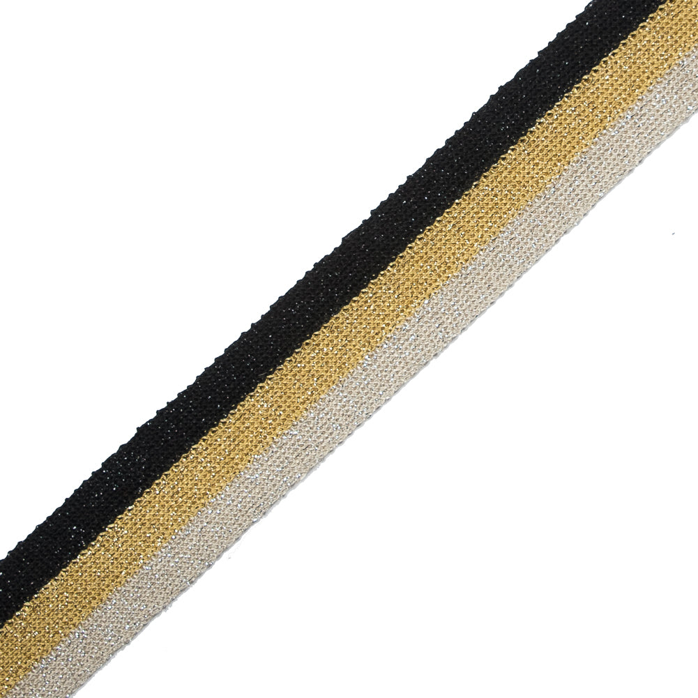 Black/Gold/Silver Lurex Knit Trim - 1.25"