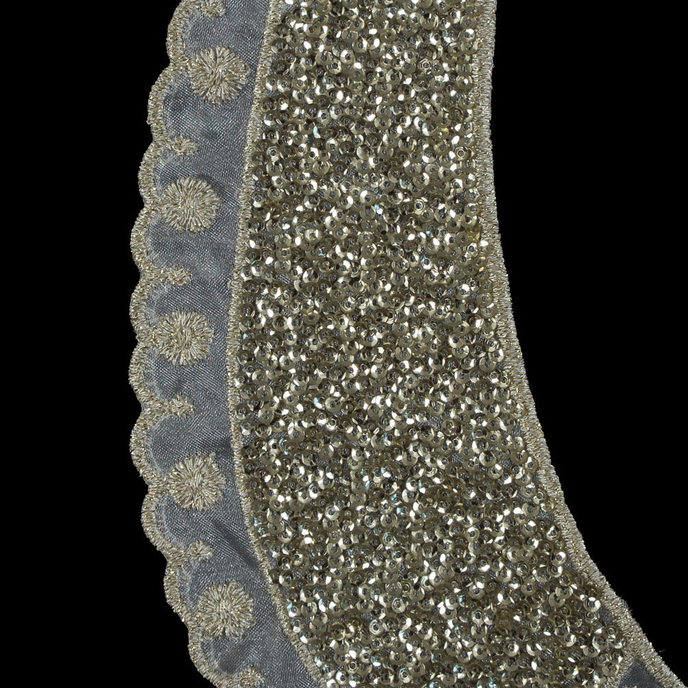 Italian Gold Sequin Embroidered Organza Left Applique - 3" x 8"