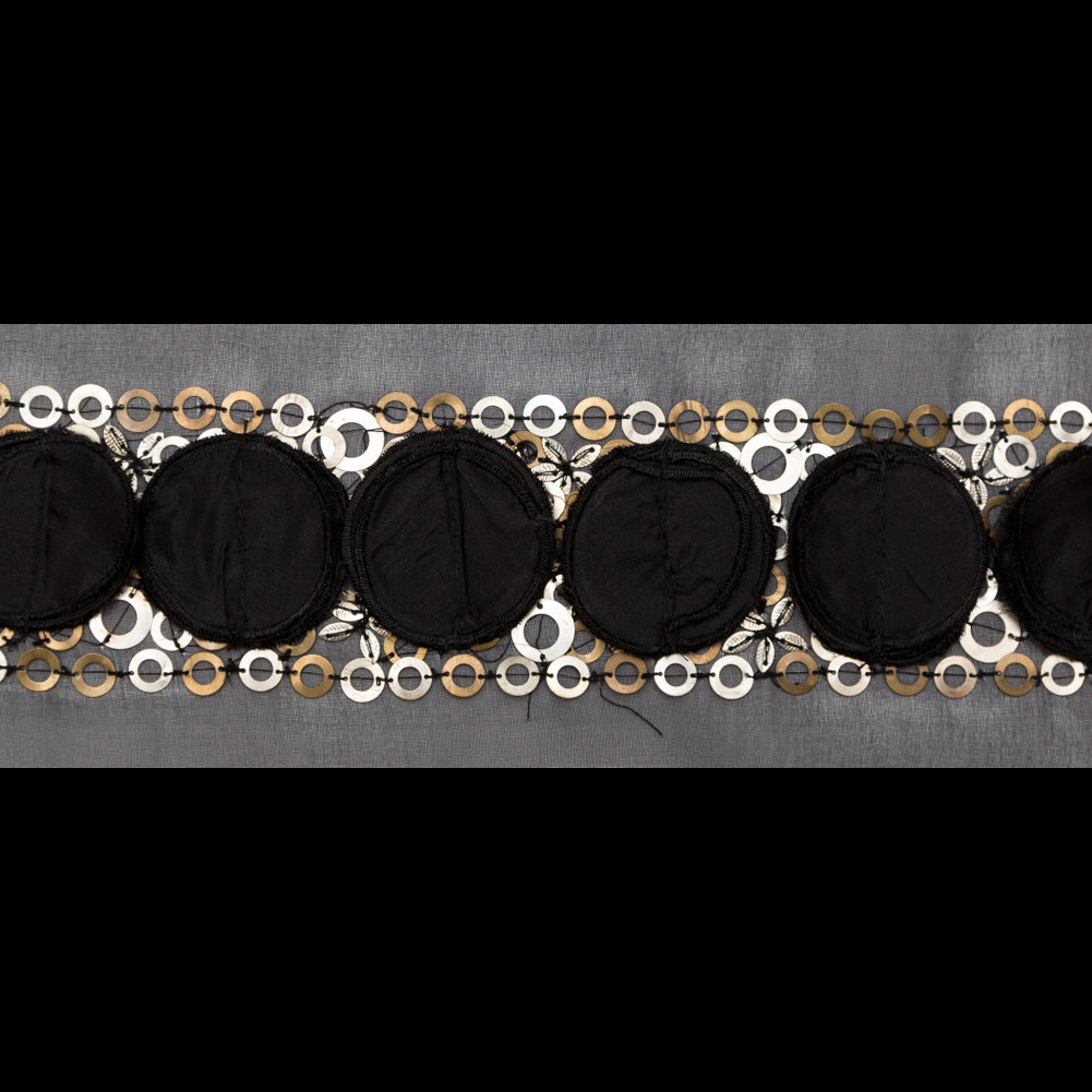 Italian 3D Black Organza Trimming with Gold Metal Sequins - 3"
