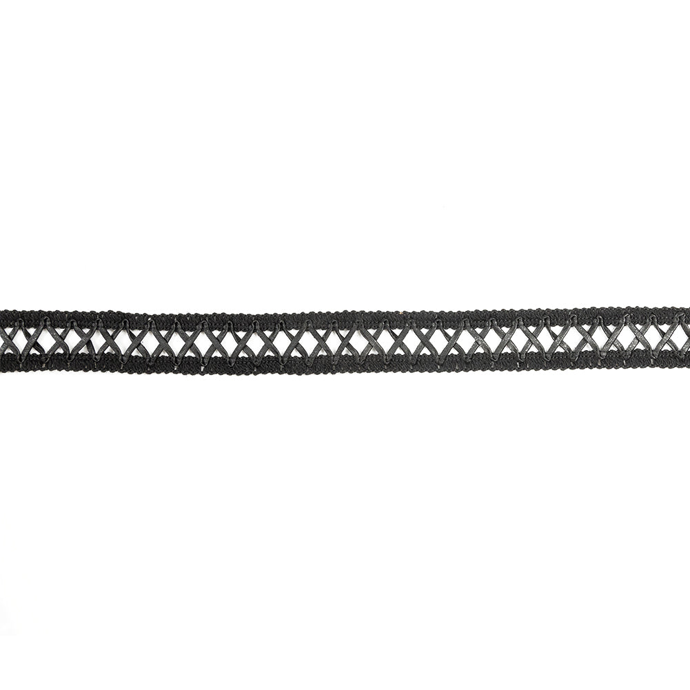 Italian Black Braided Faux Leather Trim - 1"