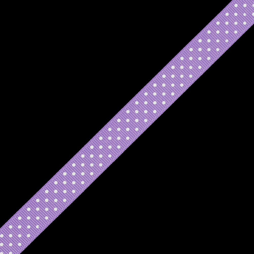 Orchid Grosgrain Ribbon with White Polka Dots - 0.625"