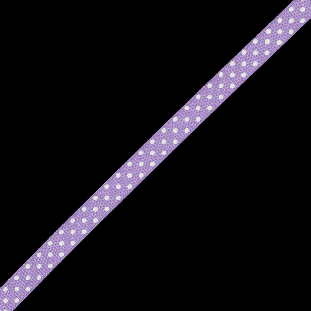 Orchid Grosgrain Ribbon with White Polka Dots - 0.375"