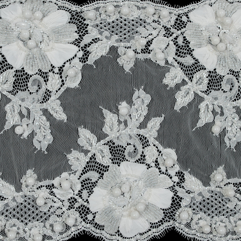 White Fancy Beaded Lace Trim - 10"