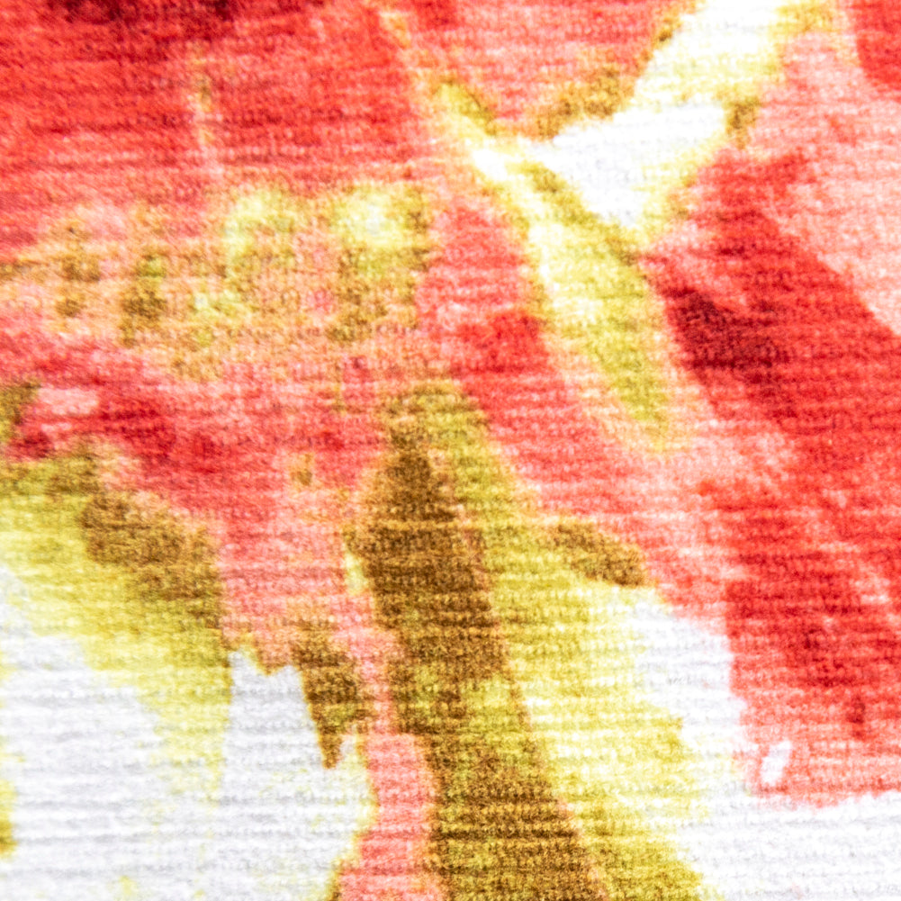 Coral, Yellow and Brown Floral Stretch Corduroy Panel