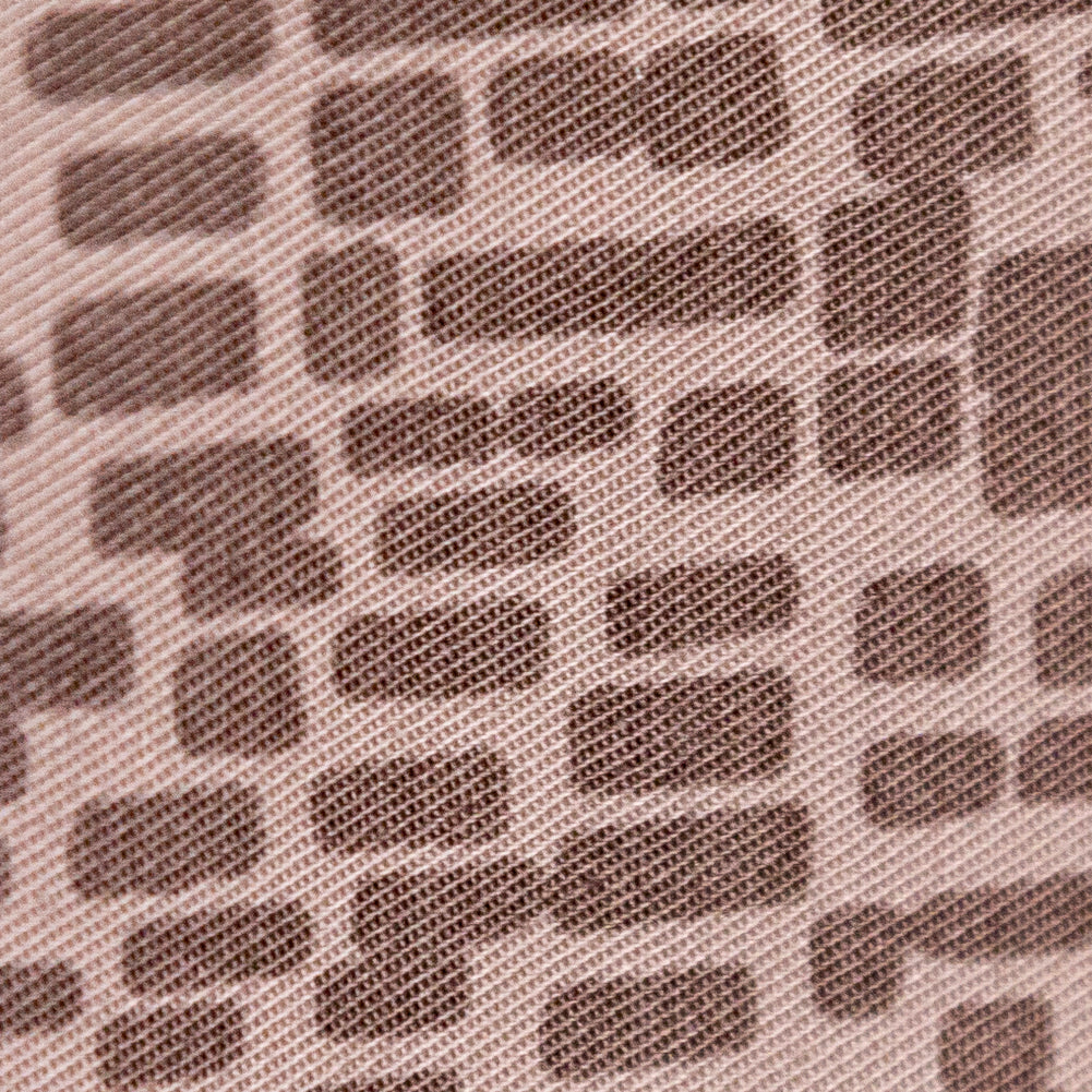 Moonlight and Taupe Gray Block Printed Stretch Twill