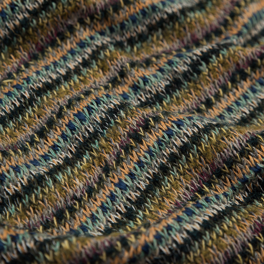Italian Olive and Forest Green Striped Blended Wool Knit