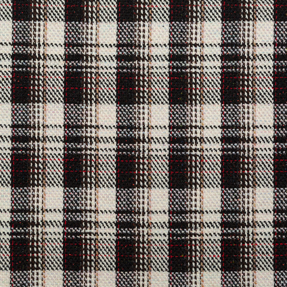 Black, Ivory and Red Plaid Tweed with Sequins