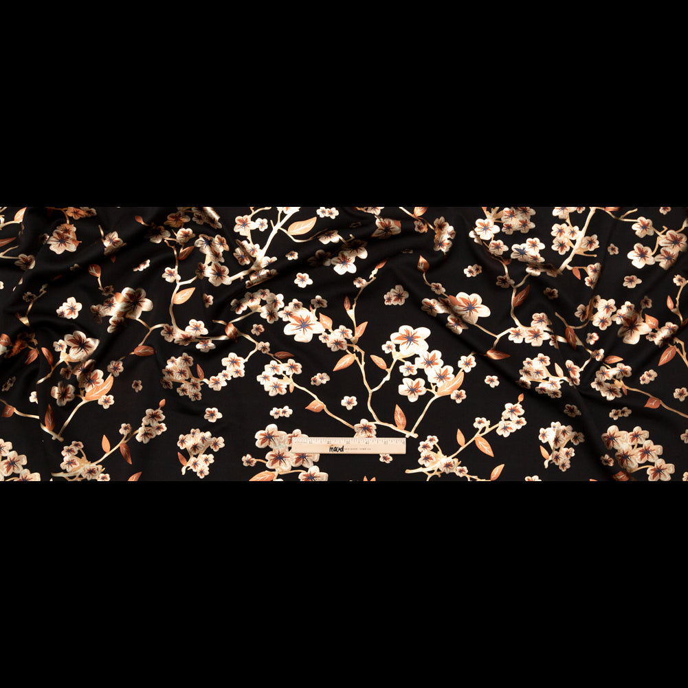 Black Ponte Knit with Rust Floral Foil Design