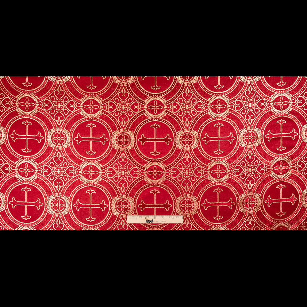 Red and Metallic Gold Ecclesiastical Medallion Jacquard