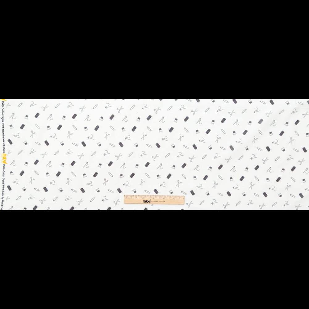 Egyptian Cotton Voile - White and Black Sewing Kit - Small Supplies Print - Mood Exclusive Haberdashery Collection