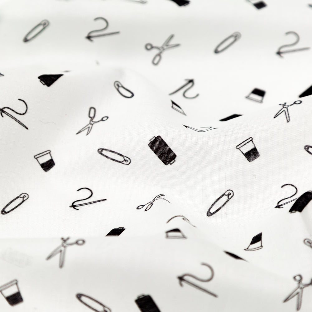 Egyptian Cotton Voile - White and Black Sewing Kit - Small Supplies Print - Mood Exclusive Haberdashery Collection