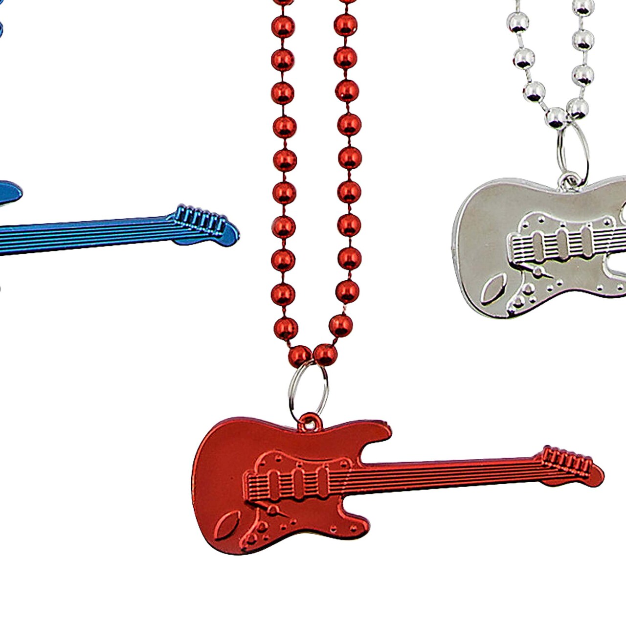 30" Patriotic Red, White & Blue Plastic Bead Necklaces with Guitar 12 Pc.