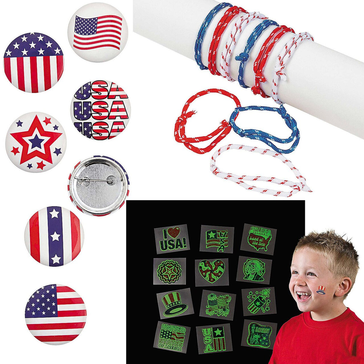 Bulk 168 Pieces Value Patriotic Jewelry & Wearables Kit
