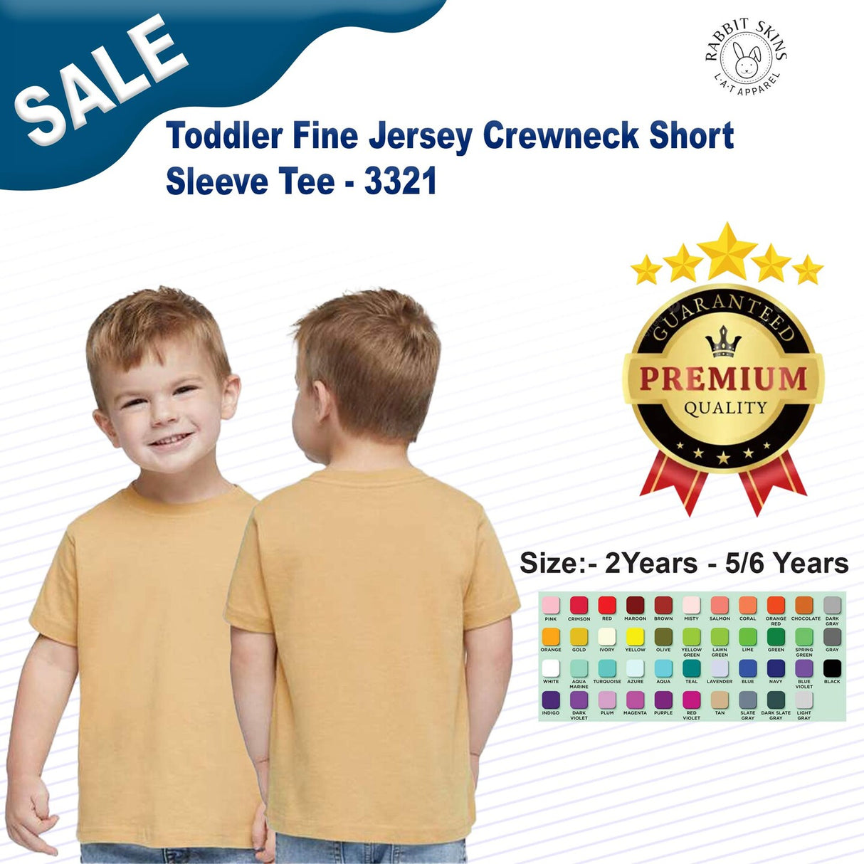 RADYAN® Toddler Fine Jersey Crewneck Short Sleeve Tee - 3321
