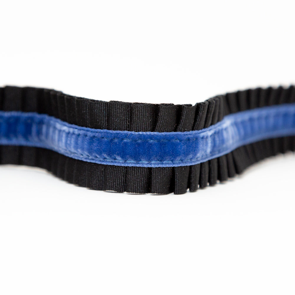 Italian Black and Blue Pleated Grosgrain Ribbon with Velvet Center - 1"