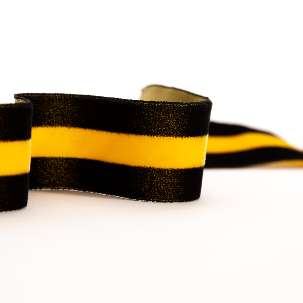 Italian Black and Yellow Striped Velvet Ribbon - 1.5"