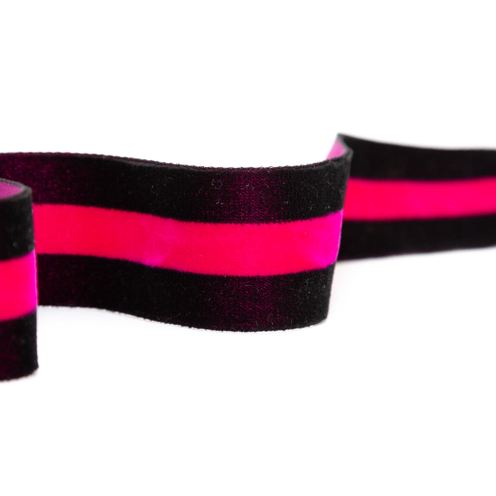 Italian Black and Dark Pink Striped Velvet Ribbon - 1.5"
