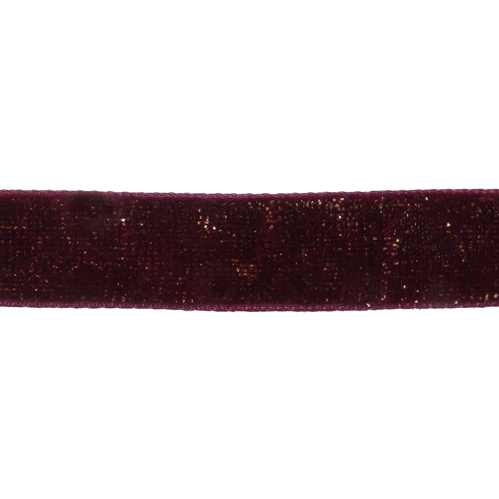 Italian Wine and Gold Glitter Velvet Ribbon - 0.625"