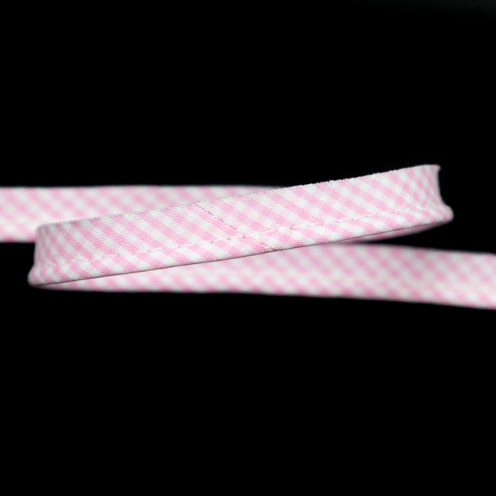 Italian White and Pink Checkered Bias Piping Cord with Lip - 0.375"